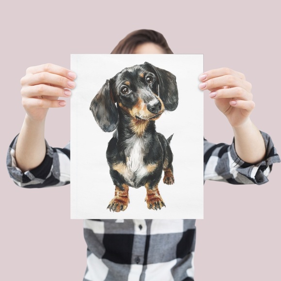 Watercolor Dachshund Dog Portrait Art Print – Unframed Fine Art Poster - Picture 4 of 5